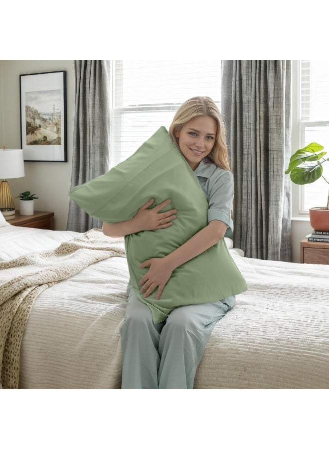 TELUS Pillow Cases Standard Size 2 Pack, Bamboo Rayon & Lyocell Pillowcase with Envelope Closure, Cooling Breathable Pillow Cover for Hot Sleeper & Night Sweats, 20x26 inch, Green - Image 2